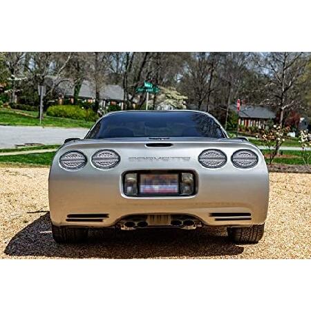 iJDMTOY 4pc Set White/Clear Lens w/Chrome Reflex Full LED Halo Vette Tail Lamp Assemblies w/Hyper Flash Bypass Harness, Compatible With Chevrolet 1997の画像