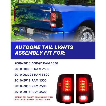 AUTOONE Full LED Tail Light Assembly for 2009-2018 Dodge Ram 1500 2500 3500, Passenger ＆ Driver Side with Black Smoked Lens,Blubs Includedの画像
