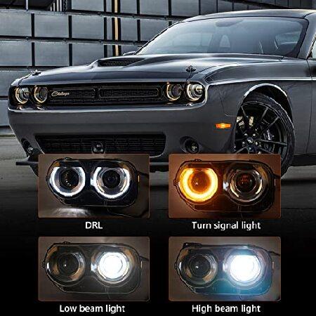 FIONE Xenon Headlight Compatible with Dodge Challenger Headlights Assembly 2015 2016 2017 2018 2019 2020 2021 Black Housing HID Headlamps Replaceableの画像
