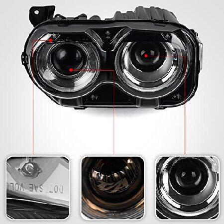 FIONE Xenon Headlight Compatible with Dodge Challenger Headlights Assembly 2015 2016 2017 2018 2019 2020 2021 Black Housing HID Headlamps Replaceableの画像