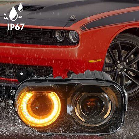 FIONE Xenon Headlight Compatible with Dodge Challenger Headlights Assembly 2015 2016 2017 2018 2019 2020 2021 Black Housing HID Headlamps Replaceableの画像