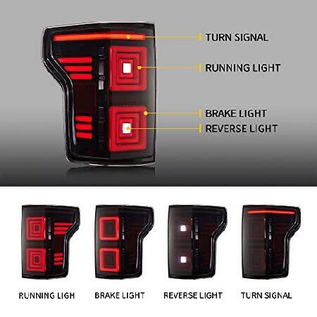 VLAND LED Tail Lights Fit For Ford F150 Pickup 2015-2020，w/Red Turn Signals, Just fit the Factory Halogen lights, Smoked Rear Lights(Not Fit a 2019 Xの画像