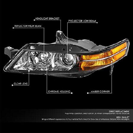 DNA MOTORING 左 OEスタイル プロジェクターヘッドライト 04-05 アキュラ TL対応 クローム/クリアレンズ/アンバーリフレクター、OEM-HL-0187-Lの画像