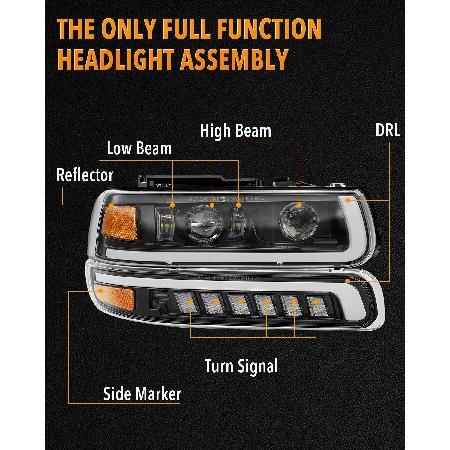 GXENOGO ヘッドライトアセンブリ LED電球付き 1999-2002 シボレー