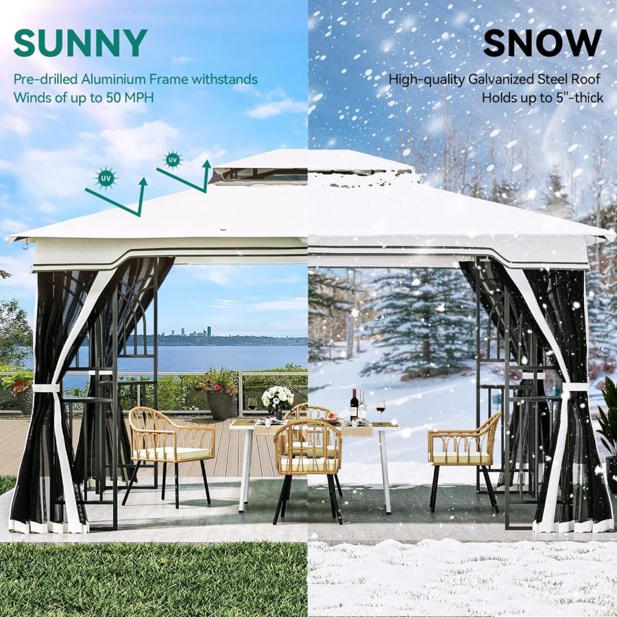 YITAHOME 10x12 ガゼボ 屋外キャノピー ダブルルーフ 取り外し