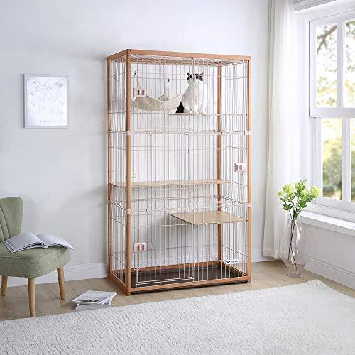 オンライン限定商品 ブラウン 脱走防止 保護 留守番 ハウス ネコ キャットハウス おしゃれ 猫ゲージ 大型 広々 ハンモック付 木製フレーム 3段 キャットケージ ケージ 猫 Yjl 犬用品 Www Musonas Lt