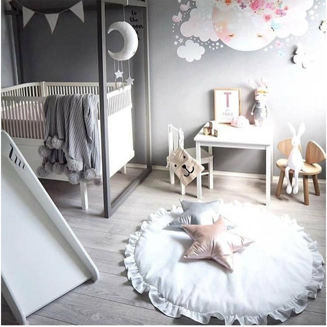 短納期 ベビーマット サニーマット フリル 無地 北欧 おしゃれ ラグ 丸型 円形 低反発 洗える オールシーズン リビング 床 赤ちゃん プレイマット Tq580 Resty 通販 Yahoo ショッピング