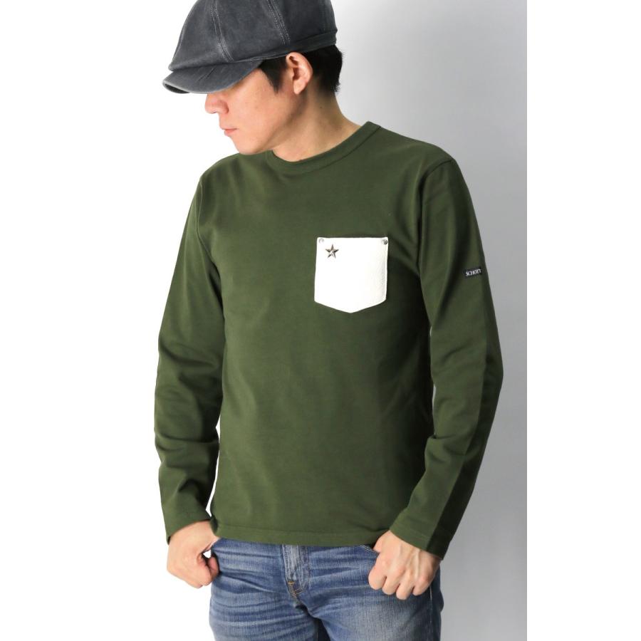 Schott　ワンスター　ロンT　レザーポケット　ショット　古着 Schott N.Y.C (ショット) ロングスリーブ レザー ワンスター
