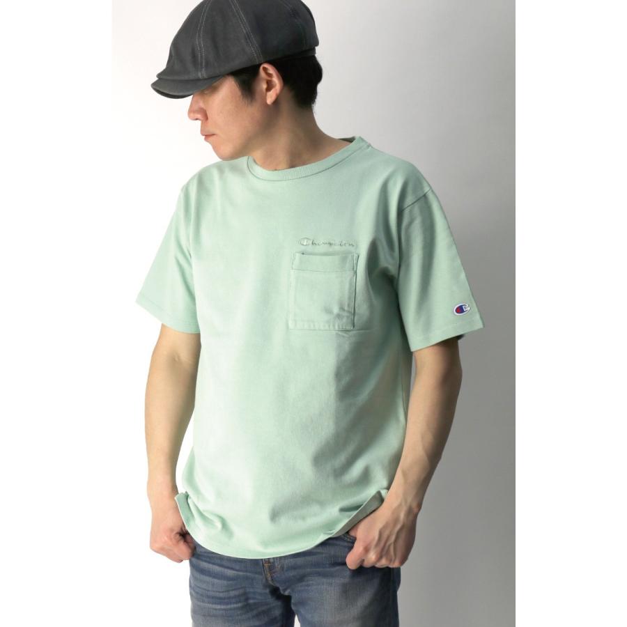 Champion (チャンピオン) ポケット Tシャツ ロゴ入り 刺繍ロゴ