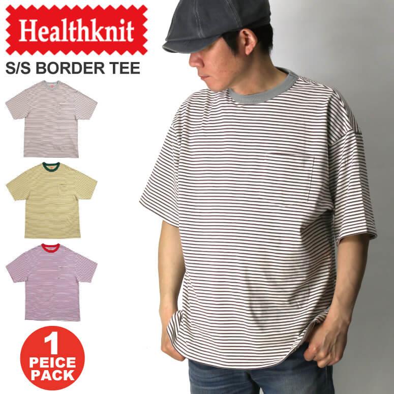 Healthknit（ヘルスニット） ラインソックス柄 ボーダー クルーネック