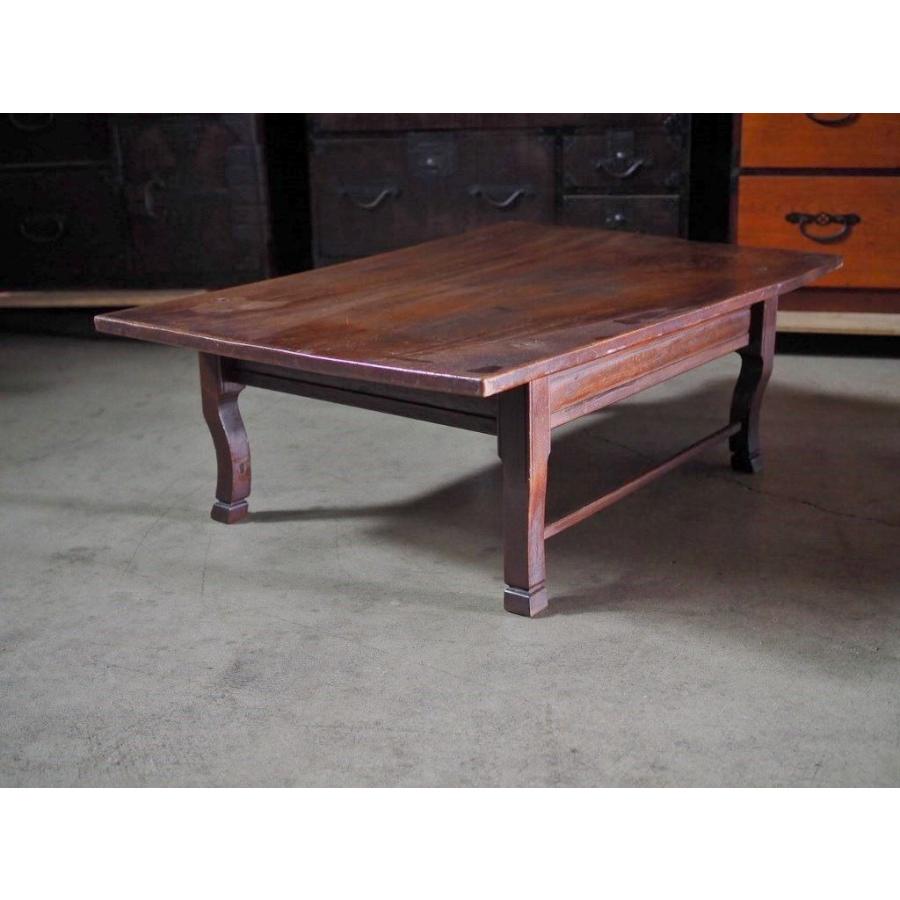 欅造りデザインの凝った書斎机 大正時代 古録展 送料別 Kサイズ 中古