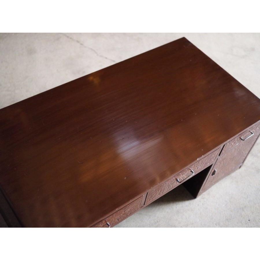 日光彫 気密性の良い書斎机 昭和中期 古録展 送料別 Gサイズ 中古 品番