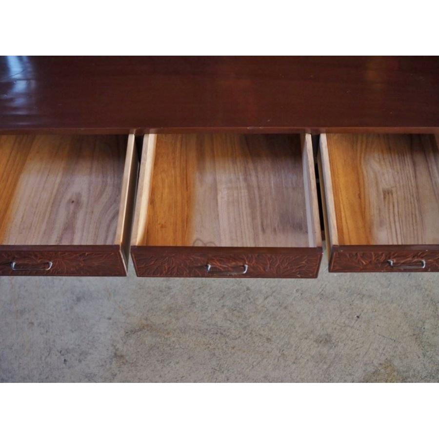 日光彫 気密性の良い書斎机 昭和中期 古録展 送料別 Gサイズ 中古 品番