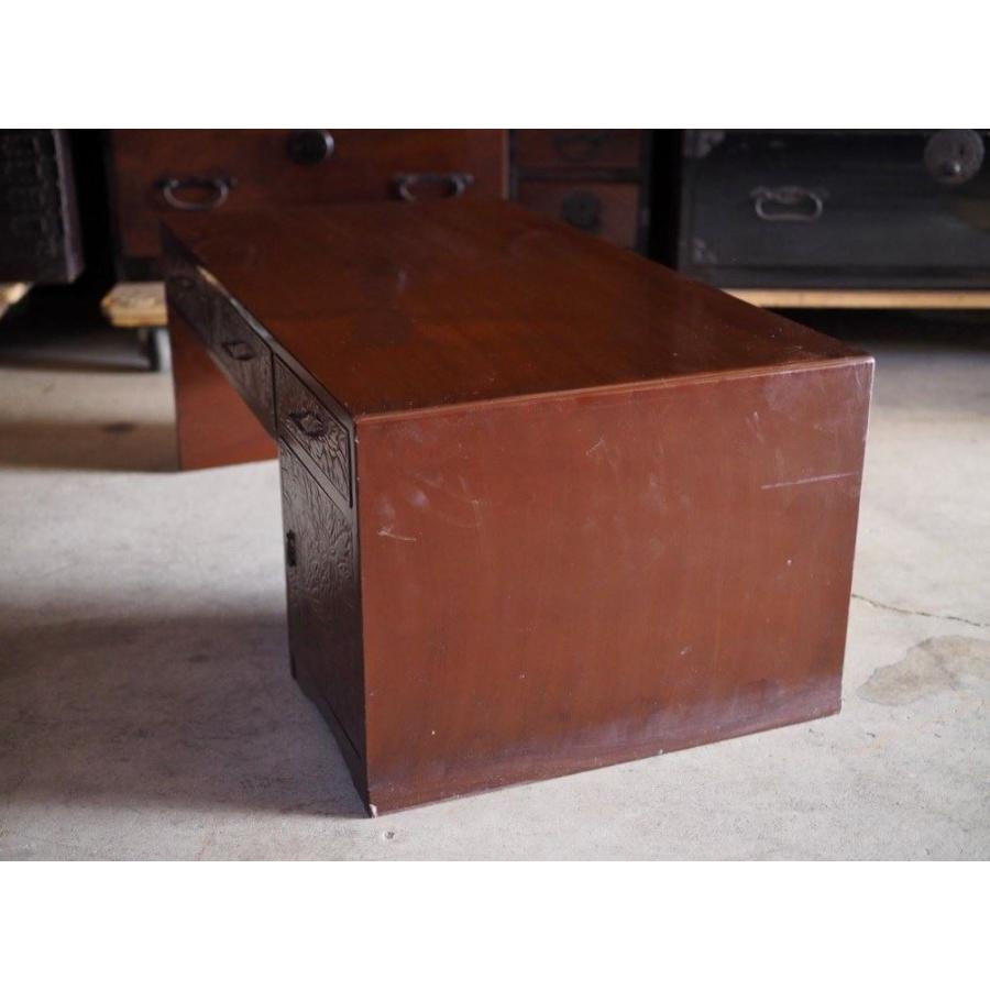 日光彫 気密性の良い書斎机 昭和中期 古録展 送料別 Gサイズ 中古 品番