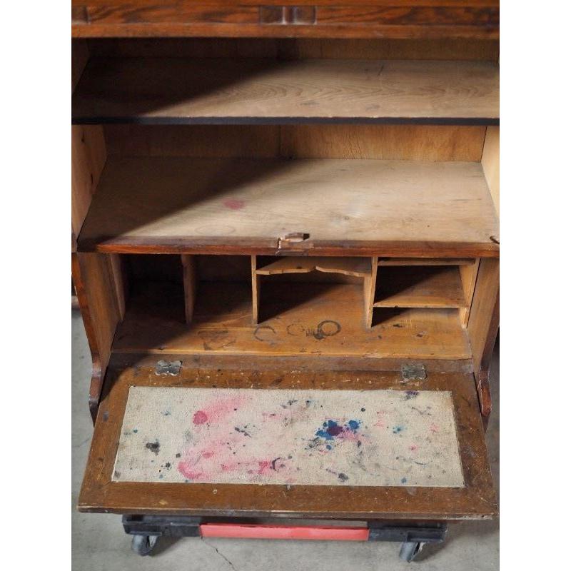 鏡付アンティークビューロ 座机 剥がれ劣化あり 昭和初期 古録展