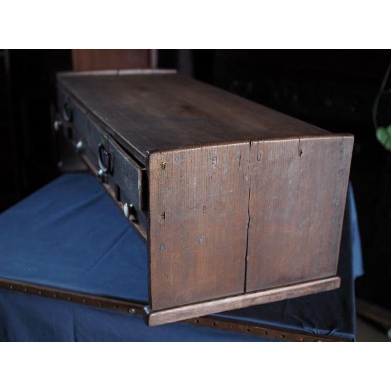 珍品 アンティーク書斎机 二段抽斗 隠し抽斗付 明治時代 古録展 送料別