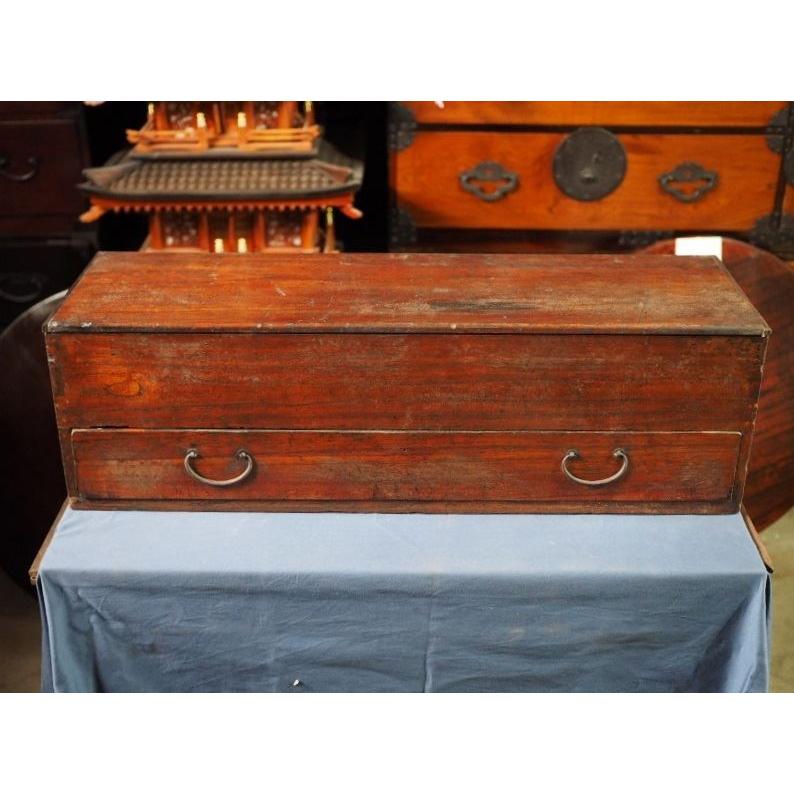 収納箱　骨董　古道具　江戸時代? 江戸時代蓋付引き出し 襟箱 道具箱 古録展 送料別 Eサイズ 中古 品番