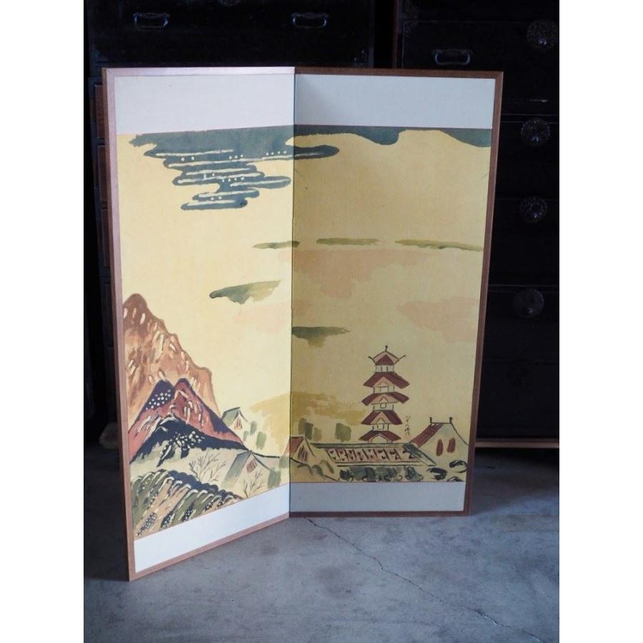 現代アート 淡い色彩の素敵な屏風 在銘 昭和中期 古録展 送料別 G