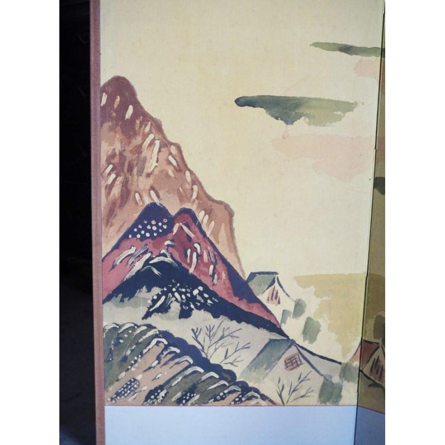 現代アート 淡い色彩の素敵な屏風 在銘 昭和中期 古録展 送料別 G