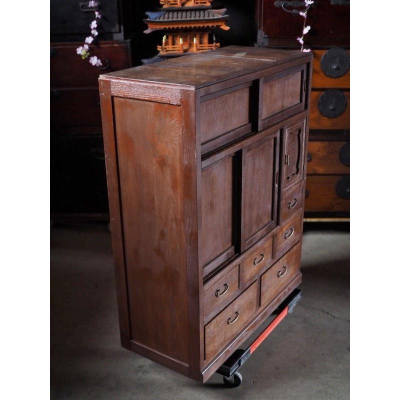 前栗造総無垢材 昭和レトロ茶箪笥 昭和前期 古録展 送料別 Lサイズ