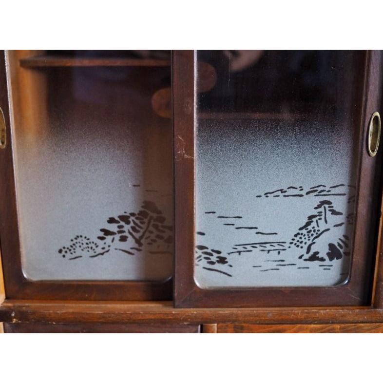 昭和レトロ 美しい杢目の茶箪笥 昭和中期 古録展 送料別 Lサイズ 中古