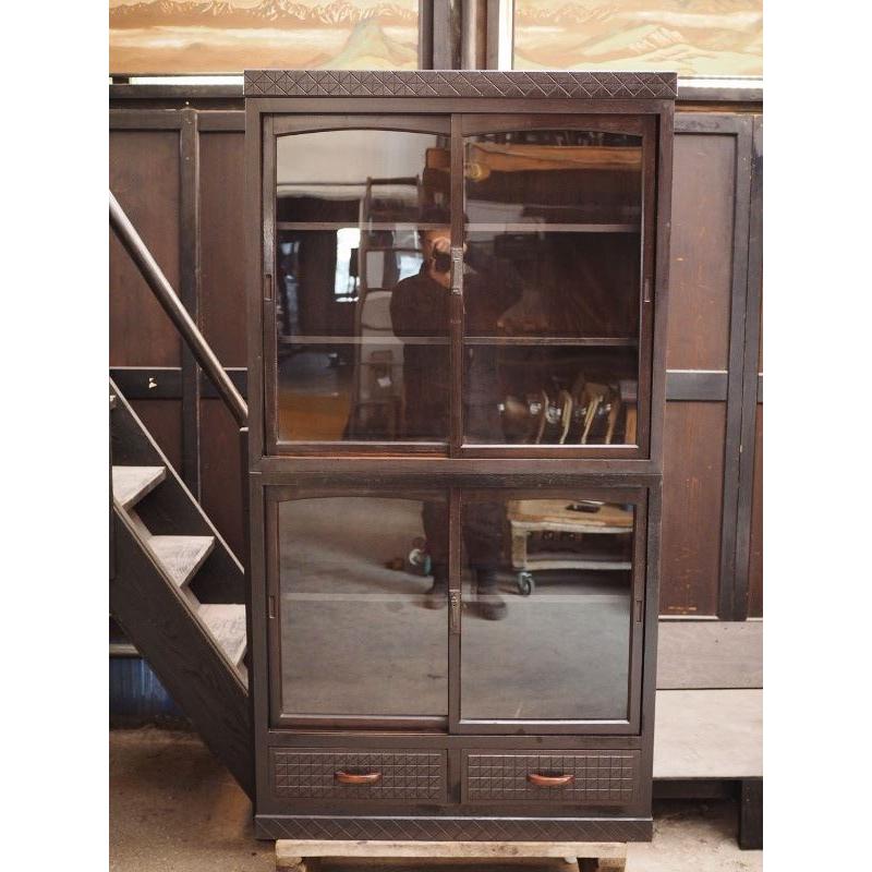 昭和レトロ二段重ねガラスケース 昭和中期 古録展 送料別 Nサイズ 中古