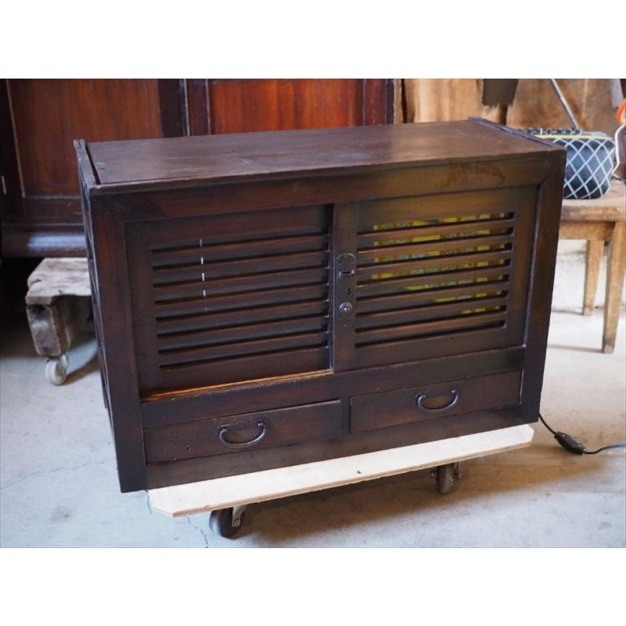 照明付の小型アンティークキャビネット 明治時代 リメイク 古録展 送料