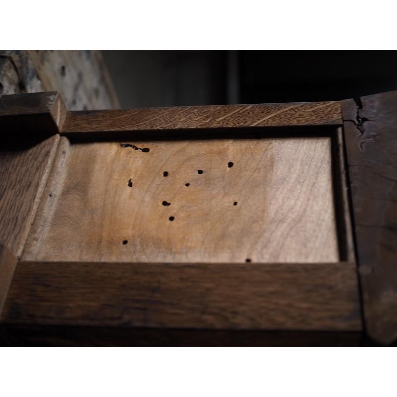 ☆珍品!楢材フレーム欅引き戸栃材天板の武骨なローボード 1920-30年代
