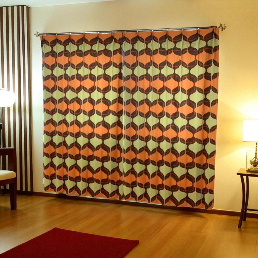 レトロ遮光カーテン ミッドセンチュリー モダン 昭和 洗える形状記憶