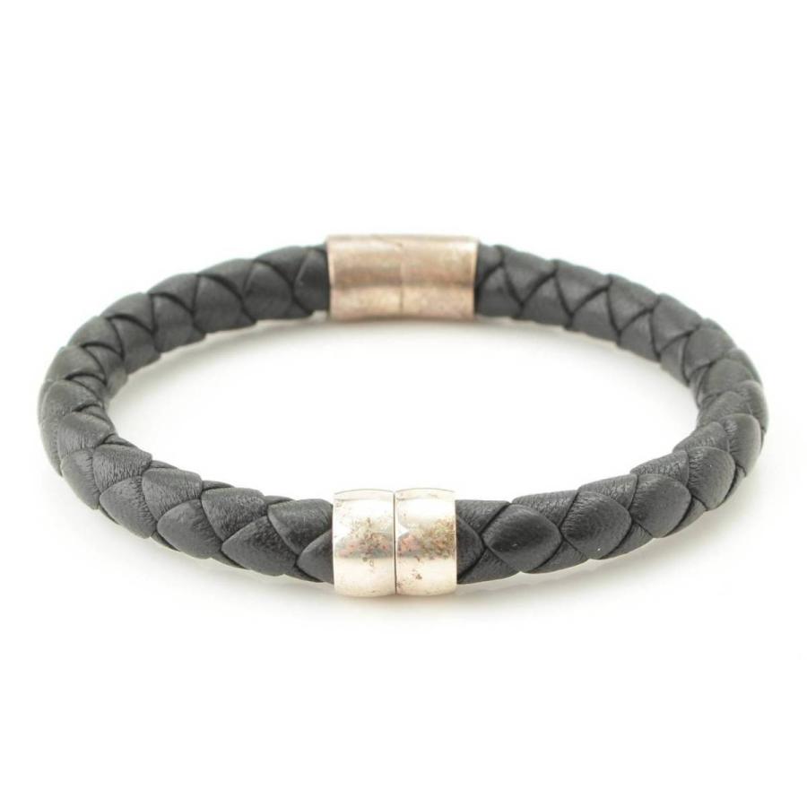 ボッテガ ヴェネタ Bottega Veneta メンズ Sv925 レザー イントレチャート ブレスレット バングル ブラック 中古 正規品保証 Www Retro Jp 通販 Yahoo ショッピング