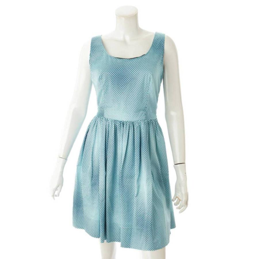 プラダ Prada 14年 総柄 ノースリーブ ワンピース ブルー 40 中古 正規品保証 Www Retro Jp 通販 Yahoo ショッピング