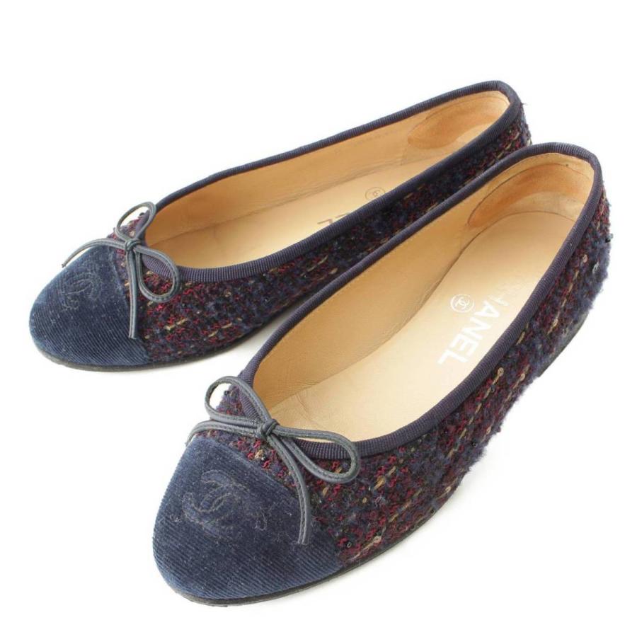 CHANEL シャネルフラットシューズバレエシューズスパンコールツイード