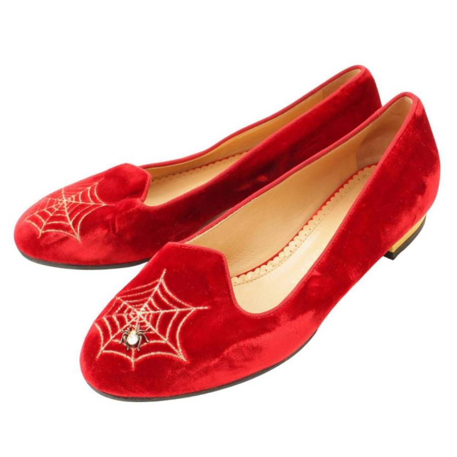 国内配送 シャーロット オリンピア Charlotte Olympia ベロア フラット パンプス スパイダー レッド 36 1 2 中古 正規品保証 最安値挑戦 Www Well Ac
