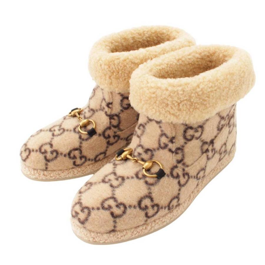 avi　極美品✨GUCCI ムートンシューズ　GG柄×ホースビット　ボア GUCCI ホースビット ムートンショートブーツ