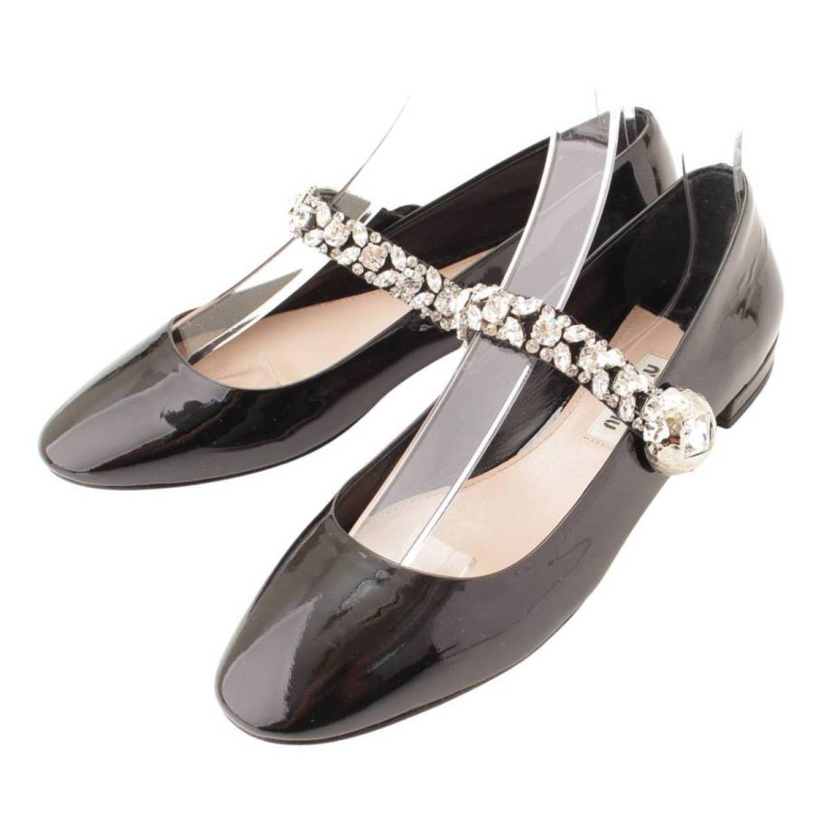 miumiu♡黒ビジュー付きリボンフラットシューズ