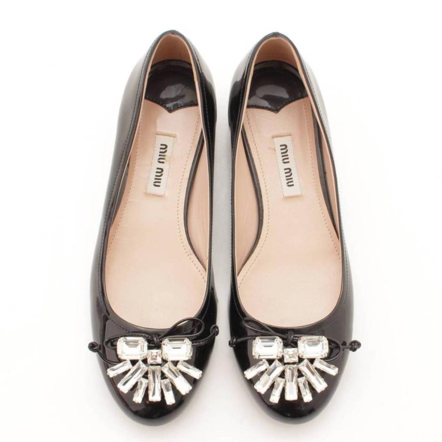 ミュウミュウ】Miu Miu パテント ビジュー フラットシューズ パンプス