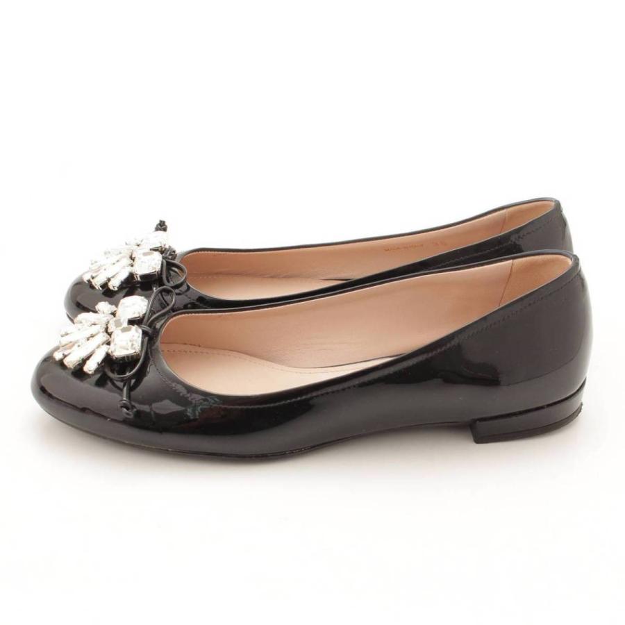 ミュウミュウ】Miu Miu パテント ビジュー フラットシューズ パンプス