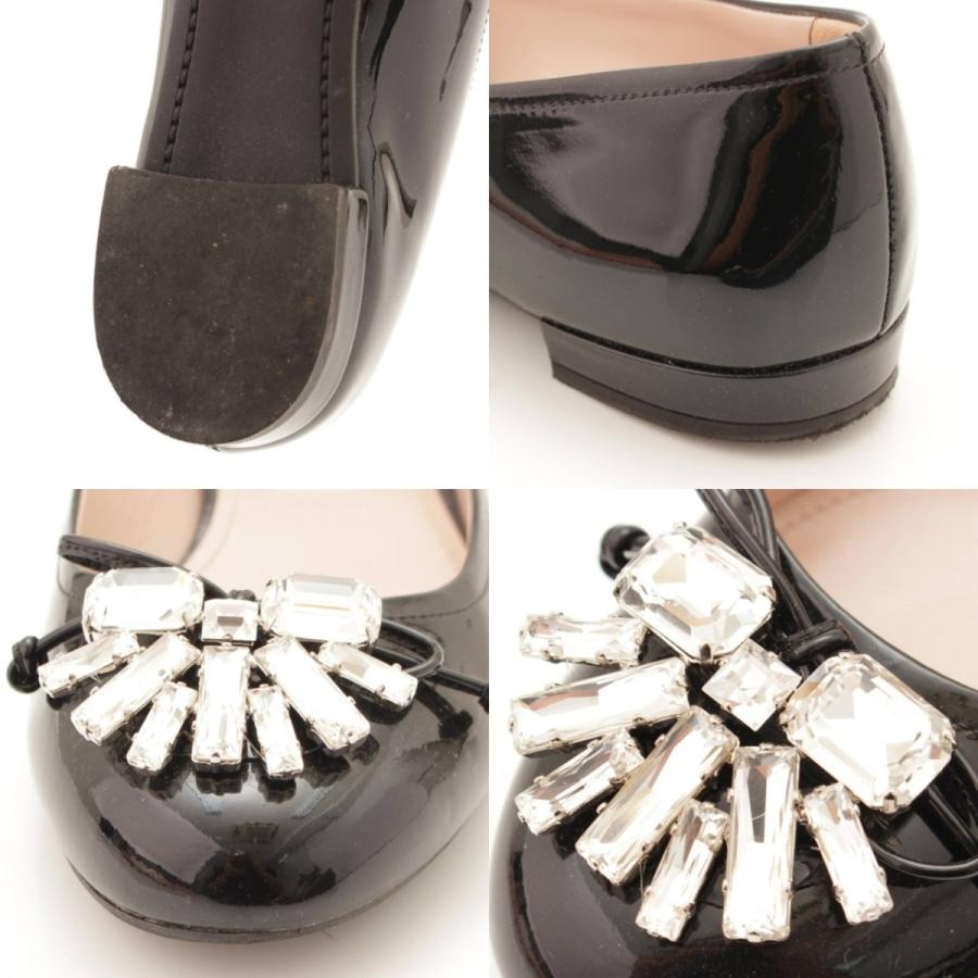 ミュウミュウ】Miu Miu パテント ビジュー フラットシューズ パンプス