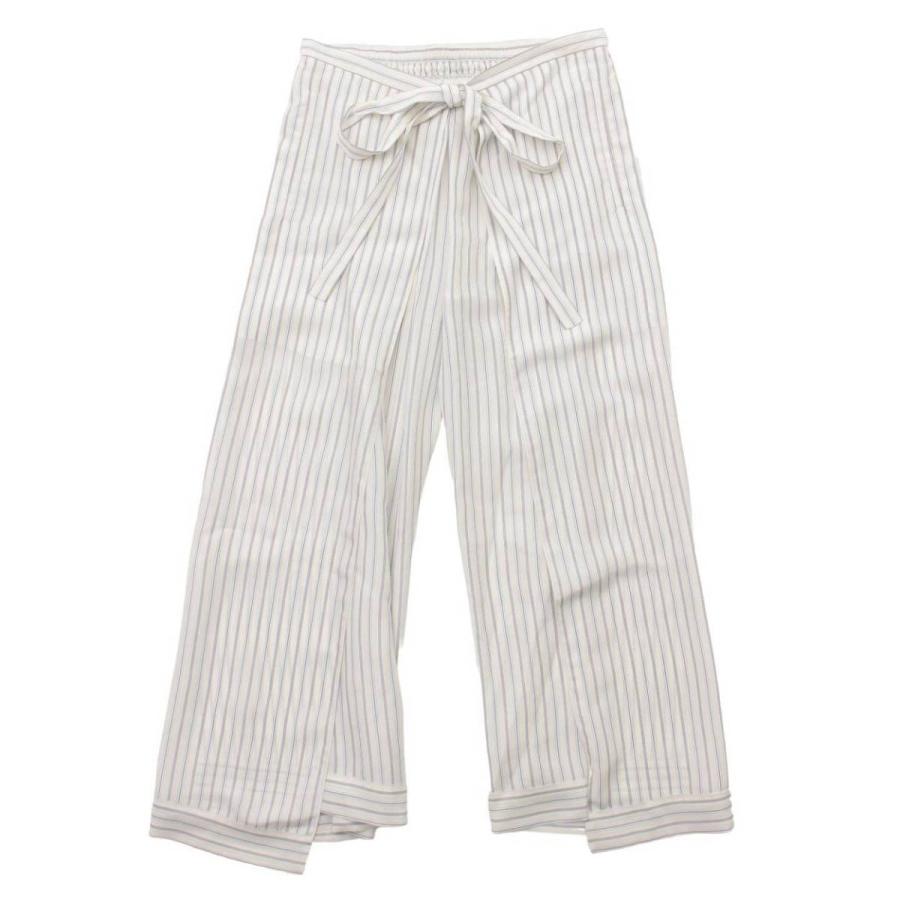 クロエ】Chloe リボン付 シルク ストライプ ワイドパンツ ホワイト 