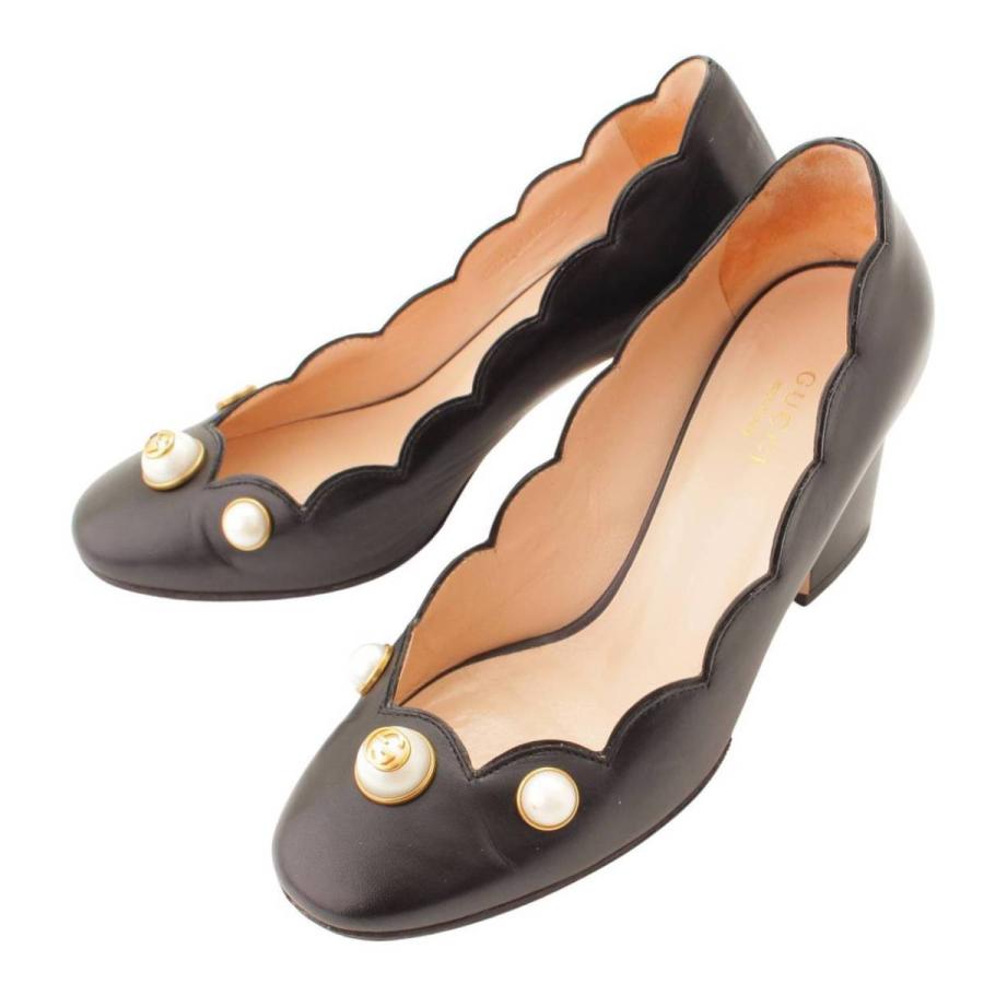 GUCCI 【グッチ】Gucci インターロッキング パール レザー スカラップ  