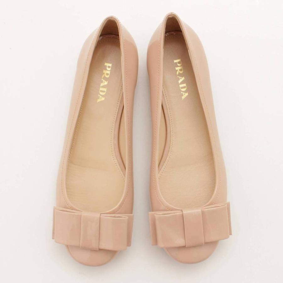 PRADA 【プラダ】Prada パテントレザー バレエシューズ リボン ピンク 