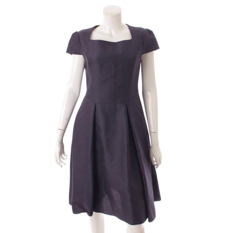 フォクシー Foxey シルク混 スクエアネック 半袖ワンピース ネイビー 40 中古 正規品保証 Www Retro Jp 通販 Yahoo ショッピング