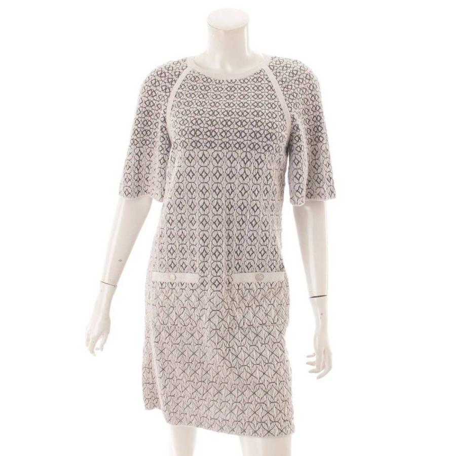 シャネル Chanel シルク混 ニットワンピース 総柄 P509 ブラック シルバー 36 中古 正規品保証 1263 1263 Www Retro Jp 通販 Yahoo ショッピング