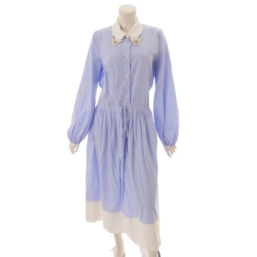 安いサイト ヌメロ ヴェントゥーノ N21 パール ビジュー ストライプ シャツ ワンピース H ブルー 44 正規品保証 オンライン 在庫 Shirleyryan Ca