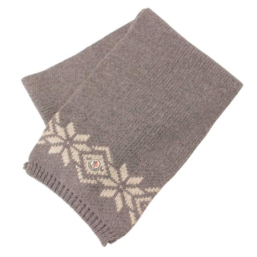 半額】MONCLER グレー ニットマフラー 雪の結晶柄 