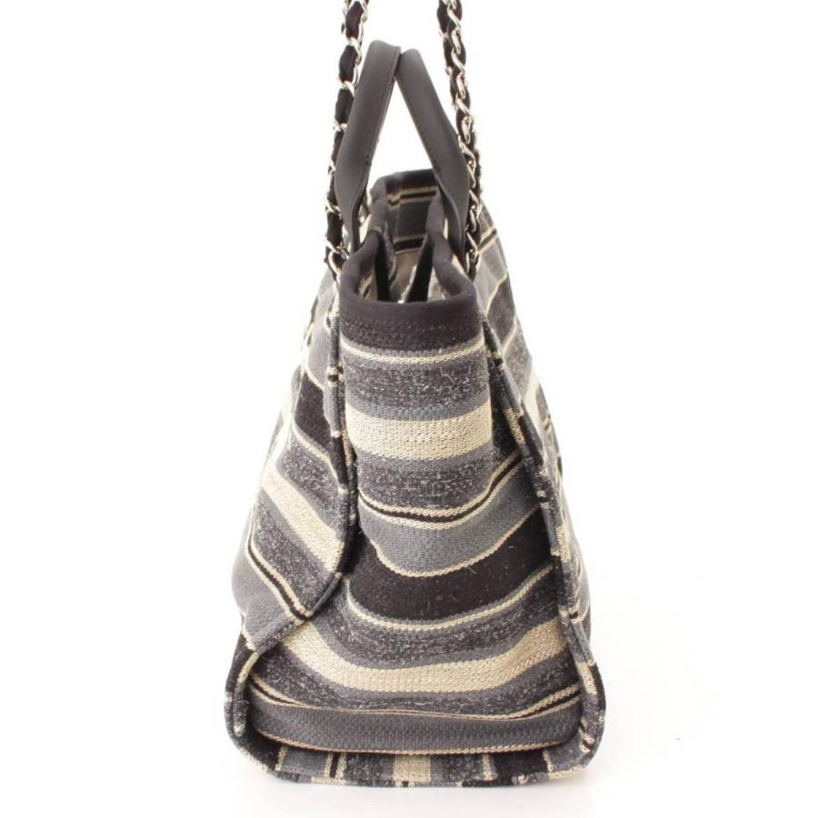 シャネル　ドーヴィル ミディアム チェーントートバッグ ボーダー ブラック シャネルドーヴィル ミディアム チェーントートバッグ ボーダー