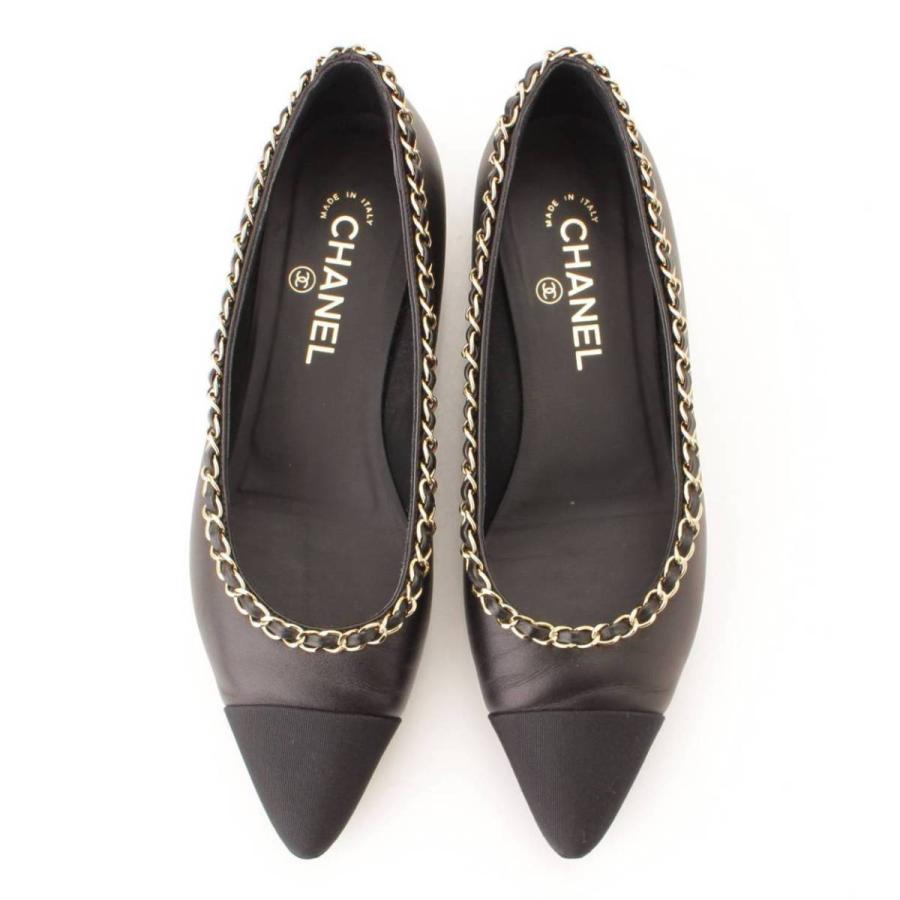 シャネル】Chanel 20年 バックココマーク チェーン レザー パンプス シャネル】Chanel 20年 バックココマーク チェーン レザー パンプス