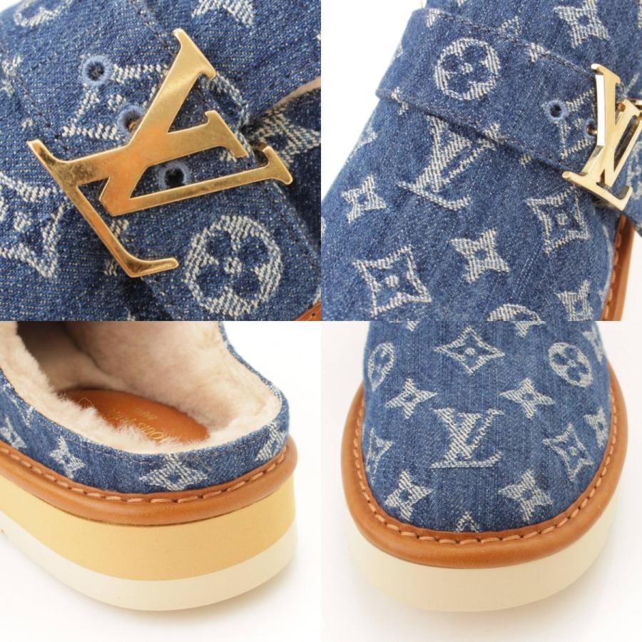 Louis Vuitton LVコージー モノグラムデニム ムートン ミュール 