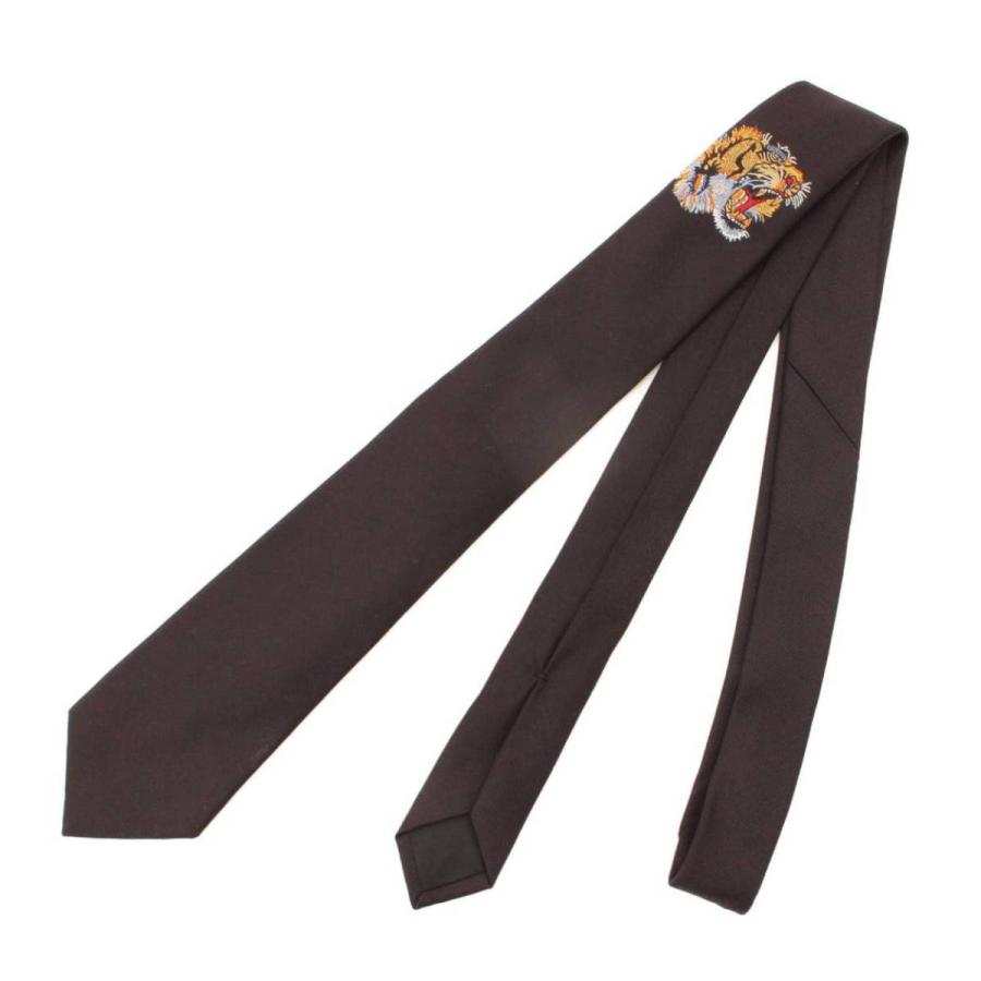 【グッチ】Gucci　メンズ タイガー シルク ナロータイ ネクタイ ブラック 【中古】【正規品保証】138840