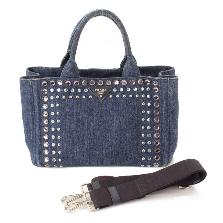 プラダ】Prada カナパ ビジュー デニム 2Way ミニ トートバッグ  